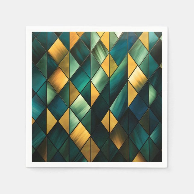 Servilleta De Papel Geometría verde abstracta de oro (Anverso)