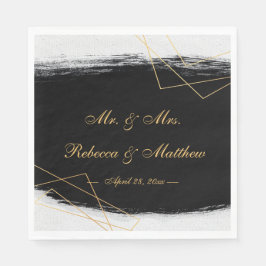 Servilleta De Papel Geométrica de acuarela moderna de color negro y or