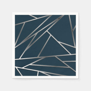 Servilleta De Papel Geométrica moderna de Plata Azul