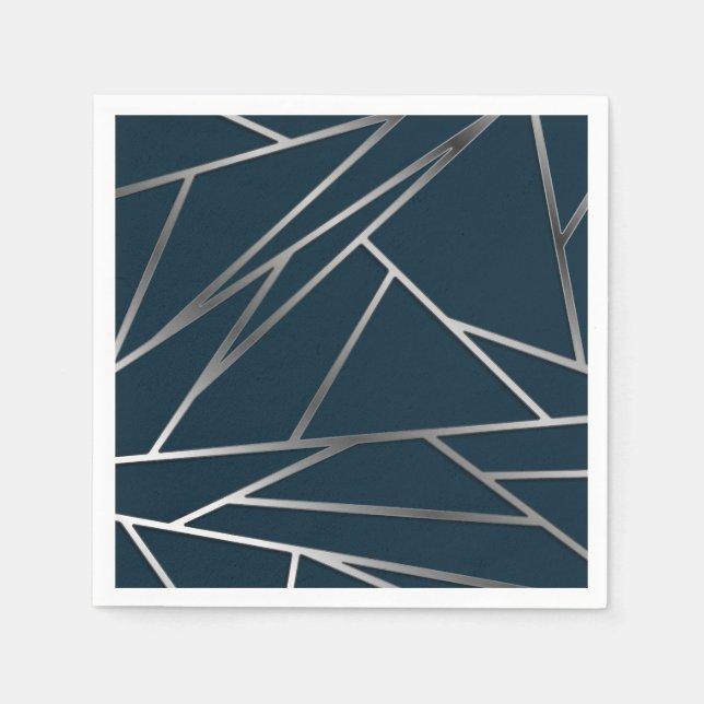 Servilleta De Papel Geométrica moderna de Plata Azul (Anverso)