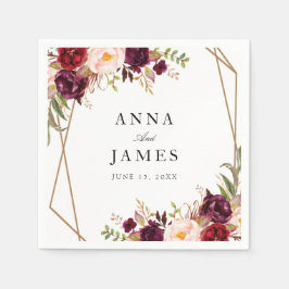 Servilleta De Papel geométrico floral burdeos y rojo