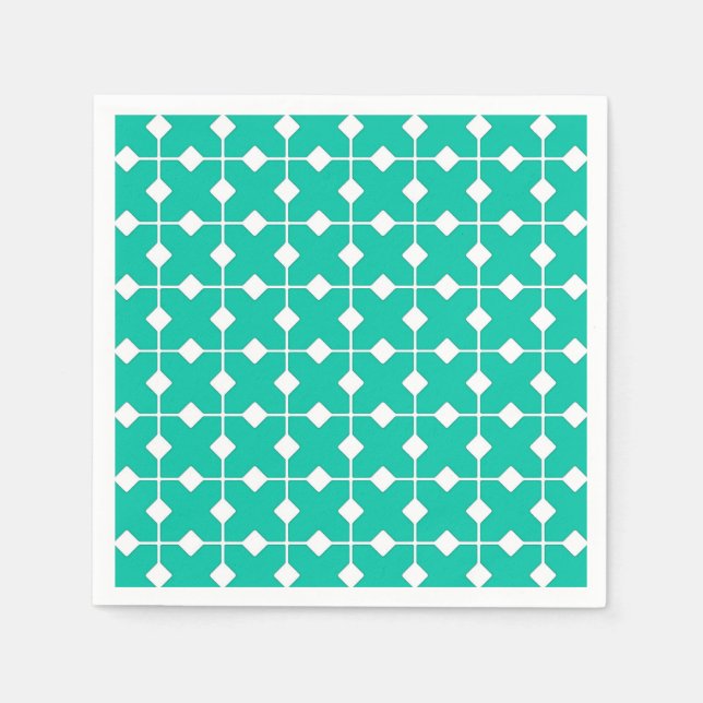 Servilleta De Papel Geométrico moderno, diamantes - turquesa y blanco (Anverso)