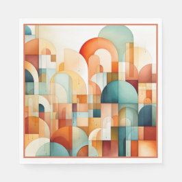 Servilleta De Papel Geométrico Moderno Óxido Turquesa Melocotón Verde 