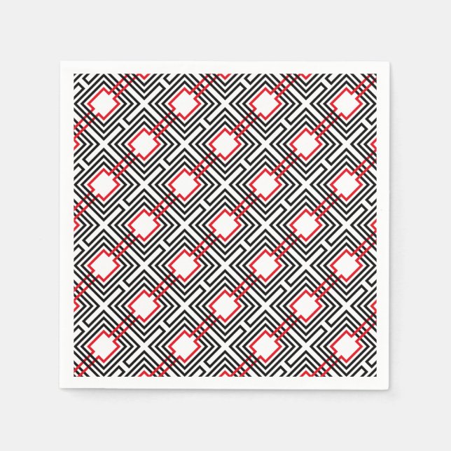 Servilleta De Papel Geométrico Rojo Negro y Blanco (Anverso)