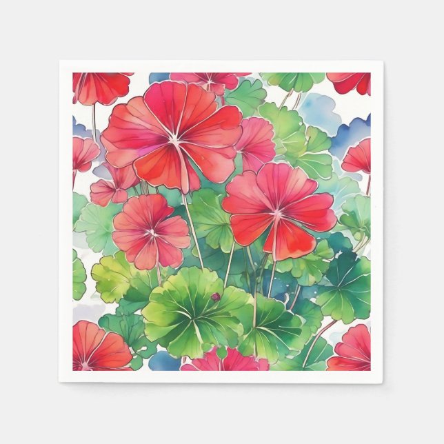 Servilleta De Papel Geranium Modern Watercolor (Anverso)