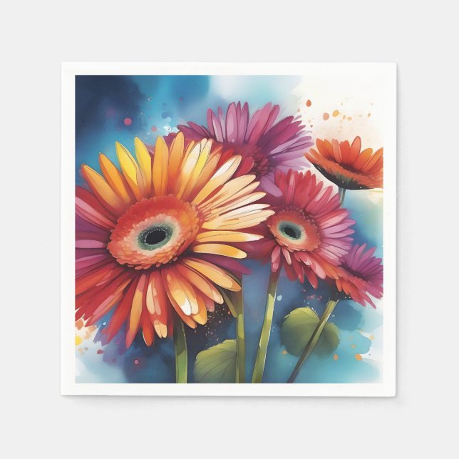 Servilleta De Papel Gerbera Daisies Flores Coloridas (Anverso)