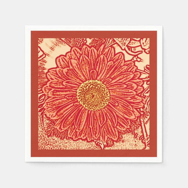 Servilleta De Papel Gerbera Daisy Block Print, Naranja mandarín (Anverso)