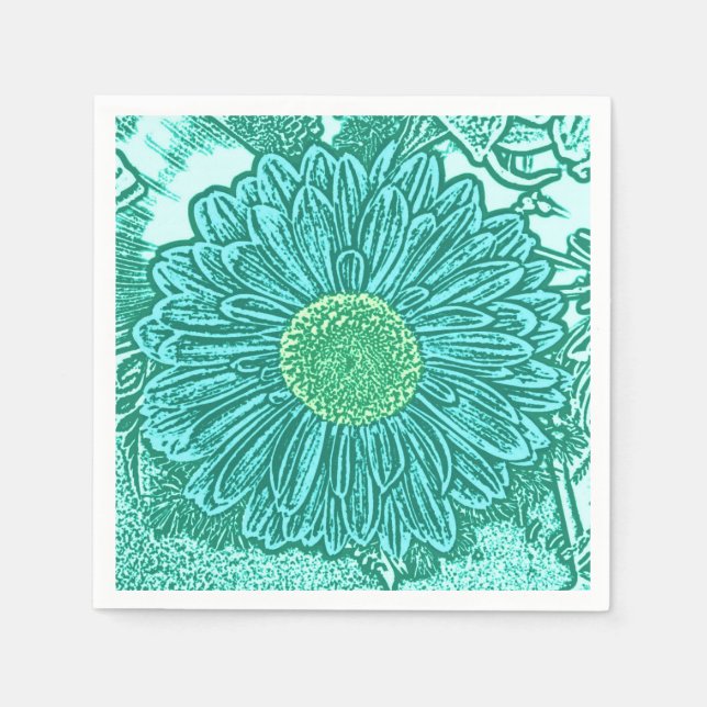 Servilleta De Papel Gerbera Daisy Block Print - tonos de agua (Anverso)