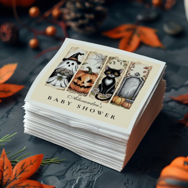 Servilleta De Papel Ghost Cat Gothic Halloween Baby Shower (Subido por el creador)