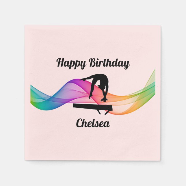 Servilleta De Papel Gimnasia Balance Beam Swirl Napkins Cumpleaños (Anverso)
