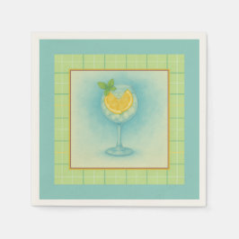 Servilleta De Papel Gin & Tonic Cocktail Napkin  Lemon Mint Watercolor