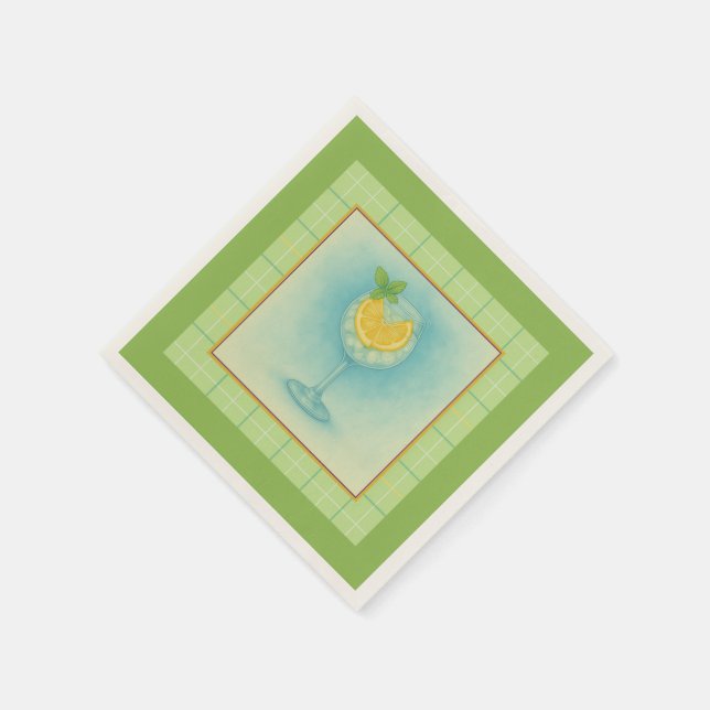 Servilleta De Papel Gin & Tonic Cocktail Napkin – Mint Plaid (Borde)