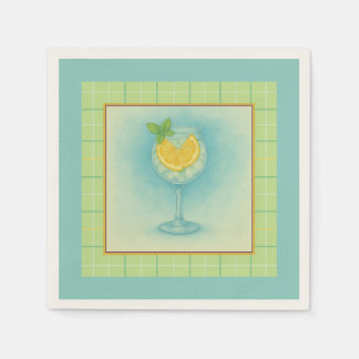 Servilleta De Papel Gin & Tonic Cocktail Napkin – Mint Plaid