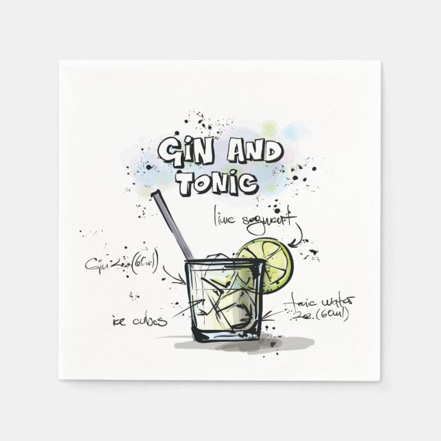 Servilleta De Papel Gin y Tonic Bebe Recipe Cocktail Napkin (Anverso)