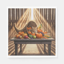 Servilleta De Papel Ginger Cat In a Thanksgiving Cornucopia
