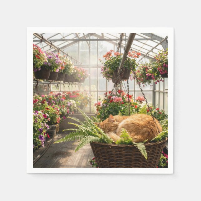 Servilleta De Papel Ginger Cat Napping in Hanging Fern Basket (Anverso)