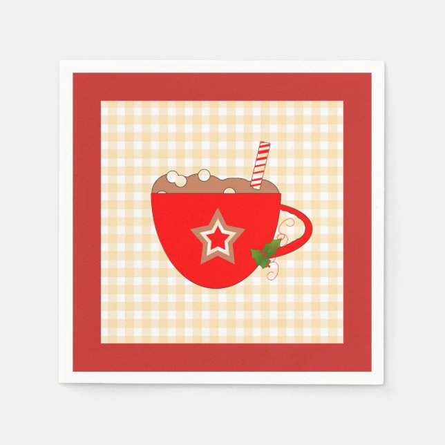 Servilleta De Papel Gingerbread Cocoa Gingham Napkins (Anverso)