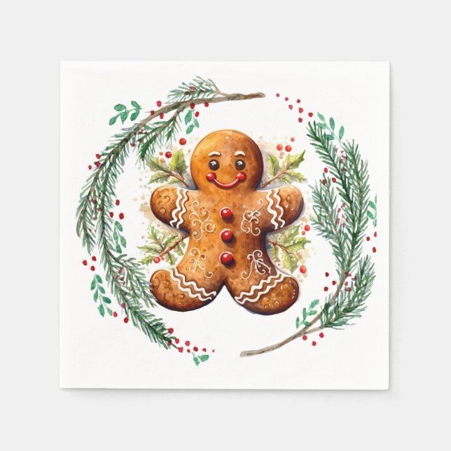Servilleta De Papel Gingerbread Cookie y Navidades Holly (Anverso)