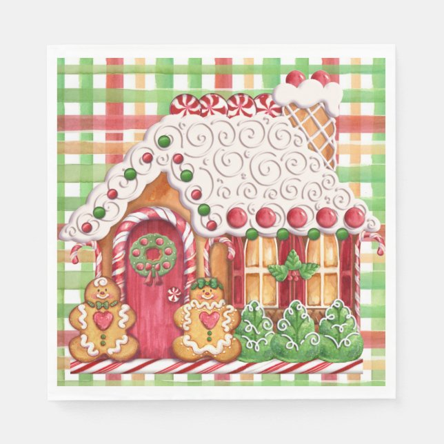 Servilleta De Papel Gingerbread House Gingerbread Familia Napkin (Anverso)