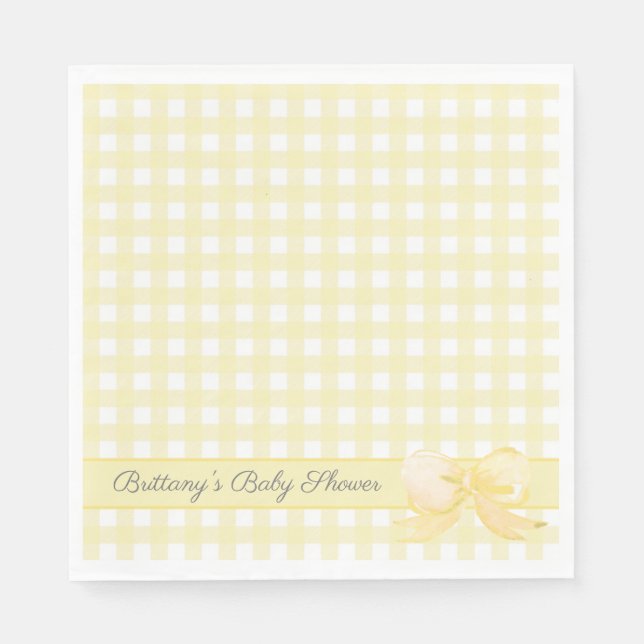 Servilleta De Papel Gingham amarilla con toallas Baby Shower Bow (Anverso)