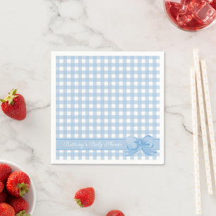 Servilleta De Papel Gingham azul con servilletas Baby Shower Bow
