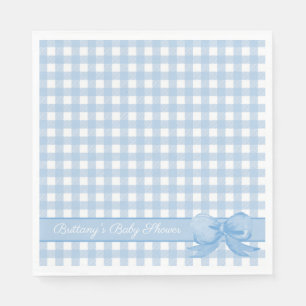 Servilleta De Papel Gingham azul con servilletas Baby Shower Bow