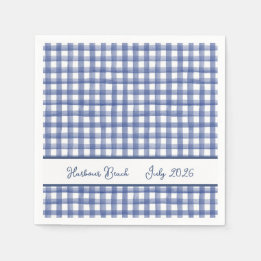 Servilleta De Papel Gingham azul náutico de verano, 4 de julio a cuadr