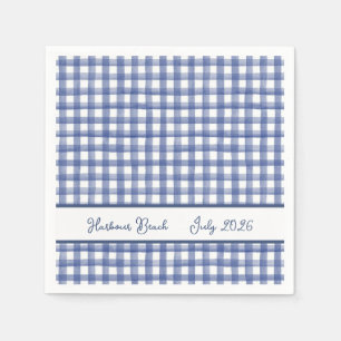 Servilleta De Papel Gingham azul náutico de verano, 4 de julio a cuadr