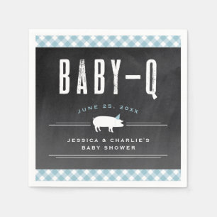 Servilleta De Papel Gingham Baby BBQ Blue Co-ed Baby Shower