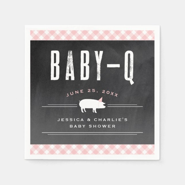 Servilleta De Papel Gingham Baby BBQ Pink Co-ed Baby Shower (Anverso)