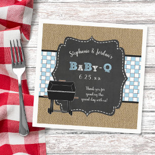Servilleta De Papel Gingham Baby Q boy decoración de baño de bebé bbbq