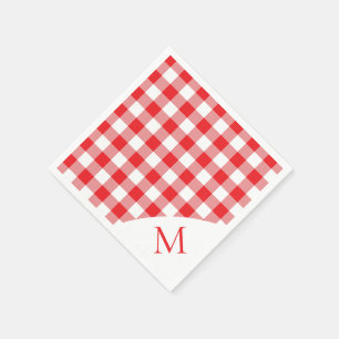 Servilleta De Papel Gingham Blanco Y Rojo Monogramado