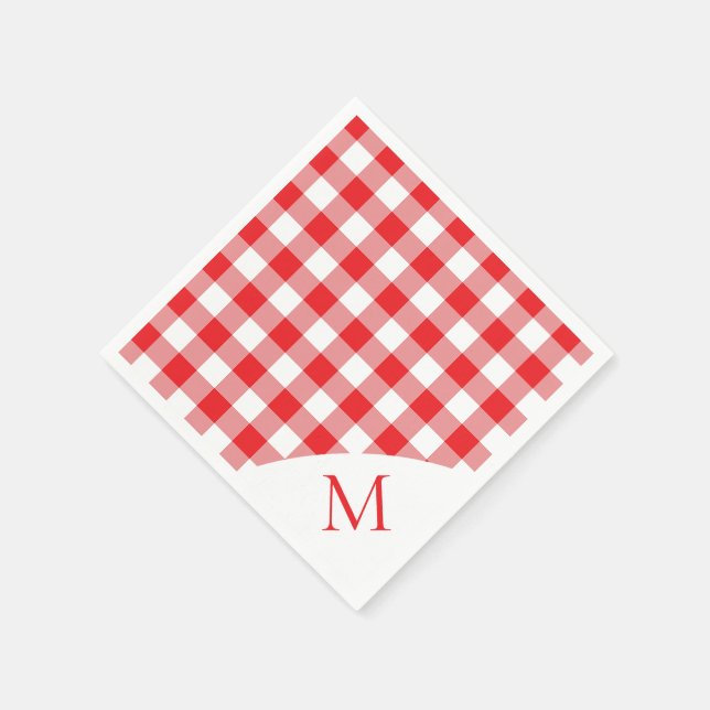 Servilleta De Papel Gingham Blanco Y Rojo Monogramado (Borde)