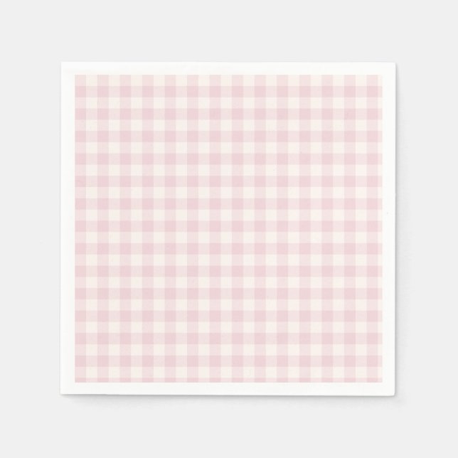 Servilleta De Papel Gingham Clásico de Primavera | Suave Rubor (Anverso)