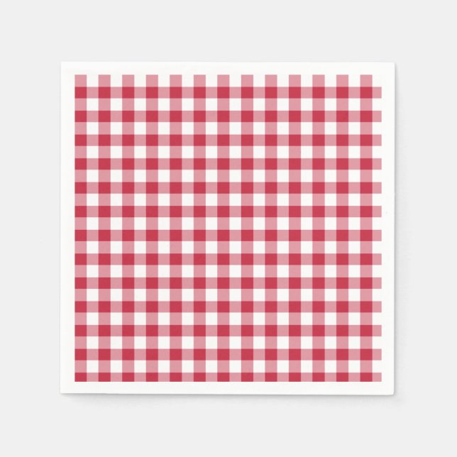 Servilleta De Papel Gingham Clásico Rojo Cereza (Anverso)