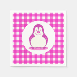Servilleta De Papel Gingham de color rosa caliente y pingüino rosado s
