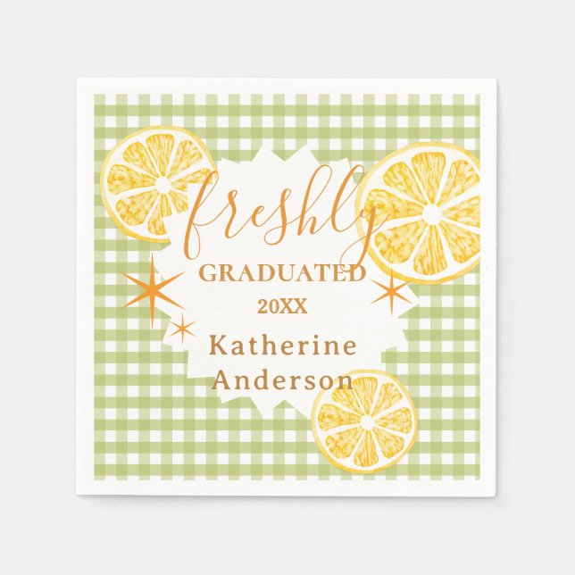 Servilleta De Papel Gingham de Limón Recién Graduado  (Anverso)