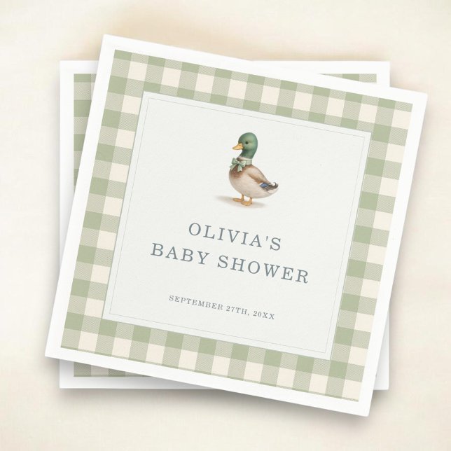 Servilleta De Papel Gingham Mallard Duck Baby Shower Party (Subido por el creador)