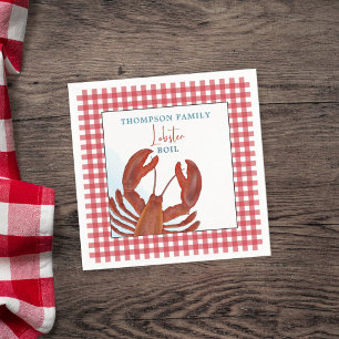 Servilleta De Papel Gingham Moderno Simple de Langosta Mariscos Capric