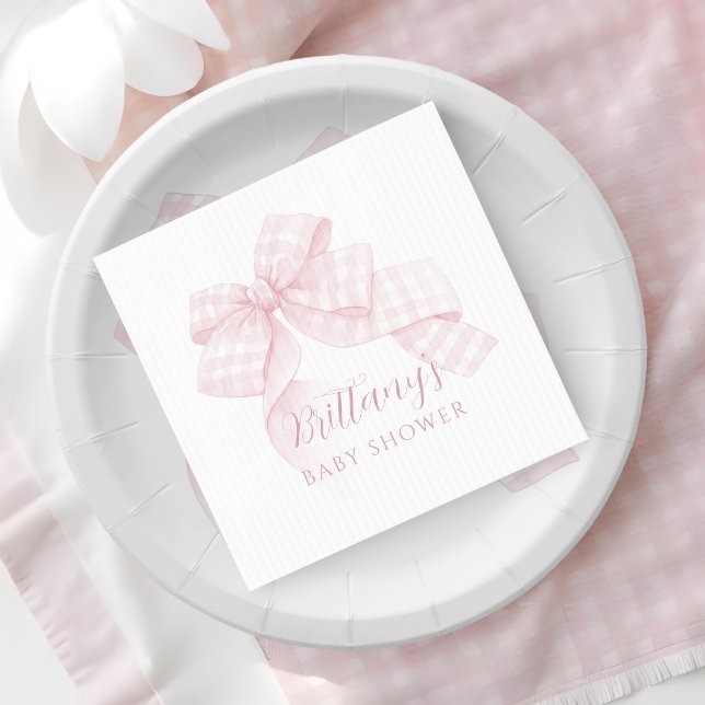 Servilleta De Papel Gingham Pink Bow Baby Shower (Subido por el creador)