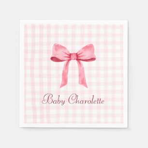 Servilleta De Papel Gingham Pink Bow Girly Napkin (Coquette)