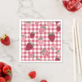 Servilleta De Papel Gingham Pink & Red Strawberry Berry