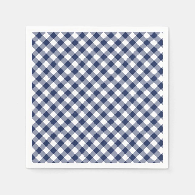 Servilleta De Papel Gingham Retro Azul Marino (Anverso)