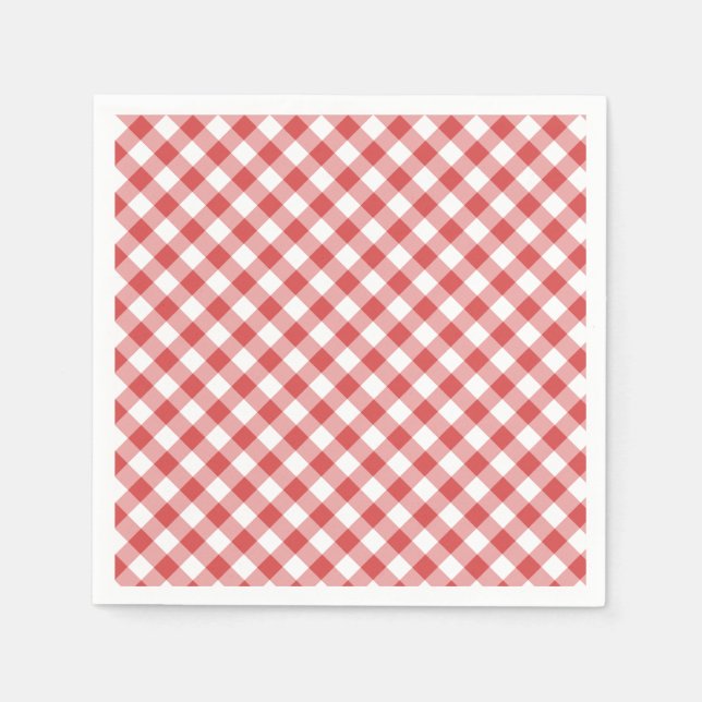 Servilleta De Papel Gingham Retro Coral Rojo (Anverso)