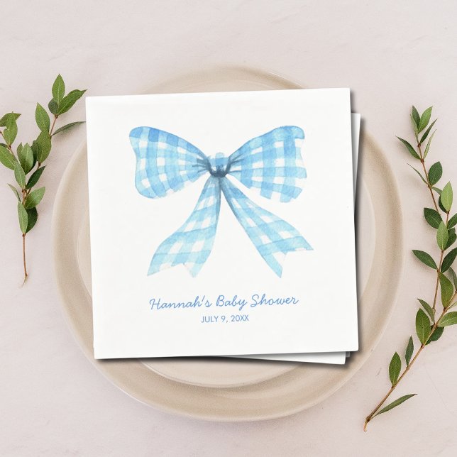Servilleta De Papel Gingham Ribbon Blue Bow Baby Boy Shower Napkins (Gingham Ribbon Blue Bow Baby Boy Shower Napkins)