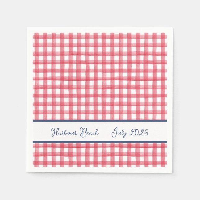 Servilleta De Papel Gingham Rojo de Verano, Cuadros del 4 de Julio (Anverso)
