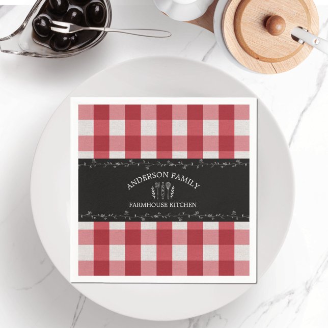 Servilleta De Papel Gingham Rojo Rústico País Pizarra Negra (Subido por el creador)