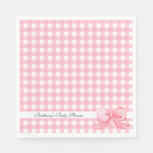 Servilleta De Papel Gingham rosa con las servilletas Baby Shower Bow