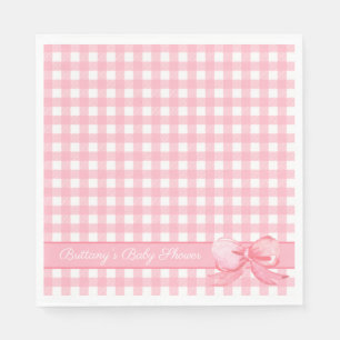 Servilleta De Papel Gingham rosa con las servilletas Baby Shower Bow