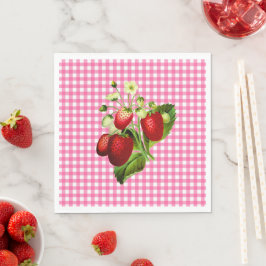 Servilleta De Papel Gingham rosa y fresas Papel de almuerzo